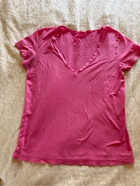 Petit Bateau Hot Pink V-Neck Short Sleeve Top - Size M like Small (16ans)